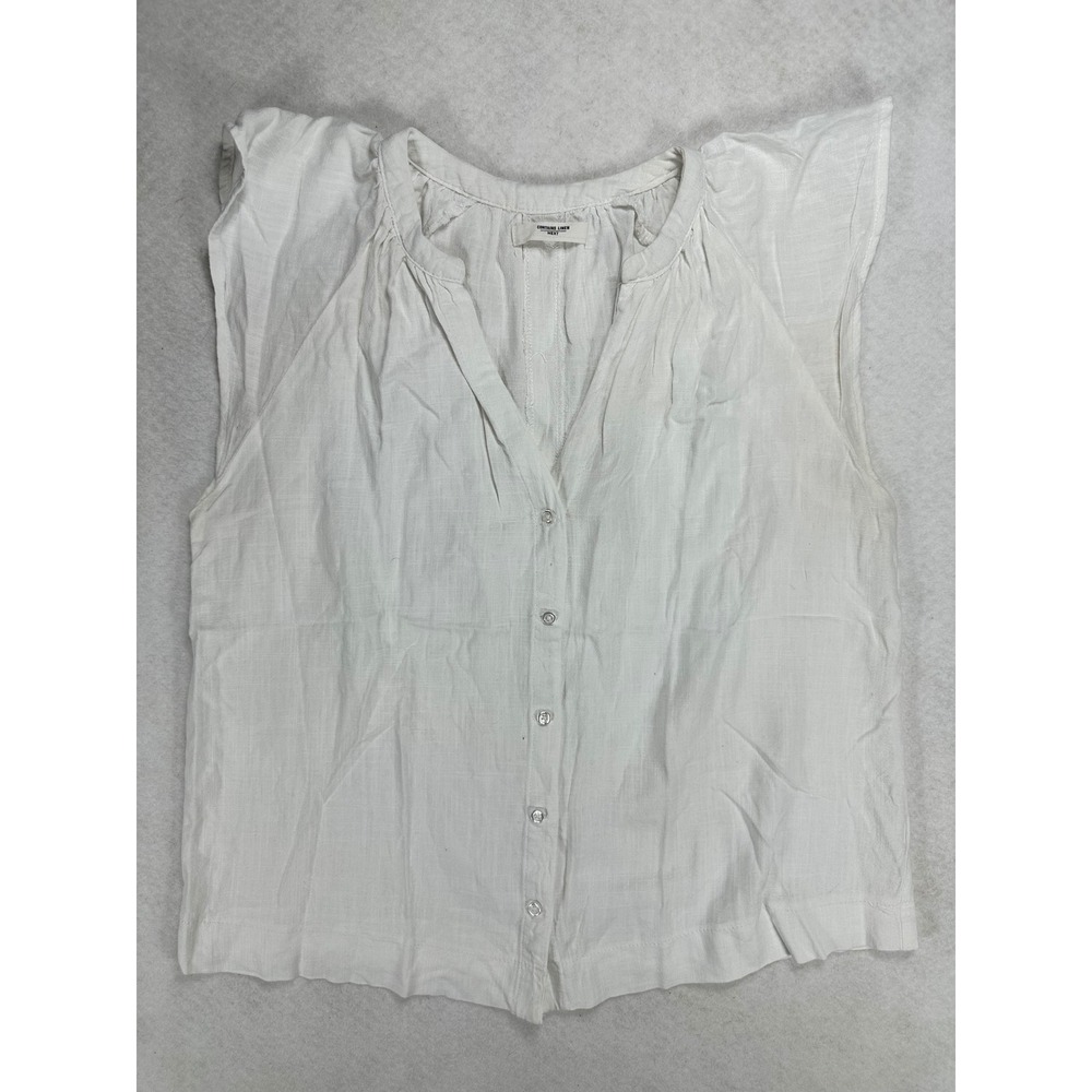 Next Womens White Linen Blend Button Down Flutter Sleeve Blouse Top